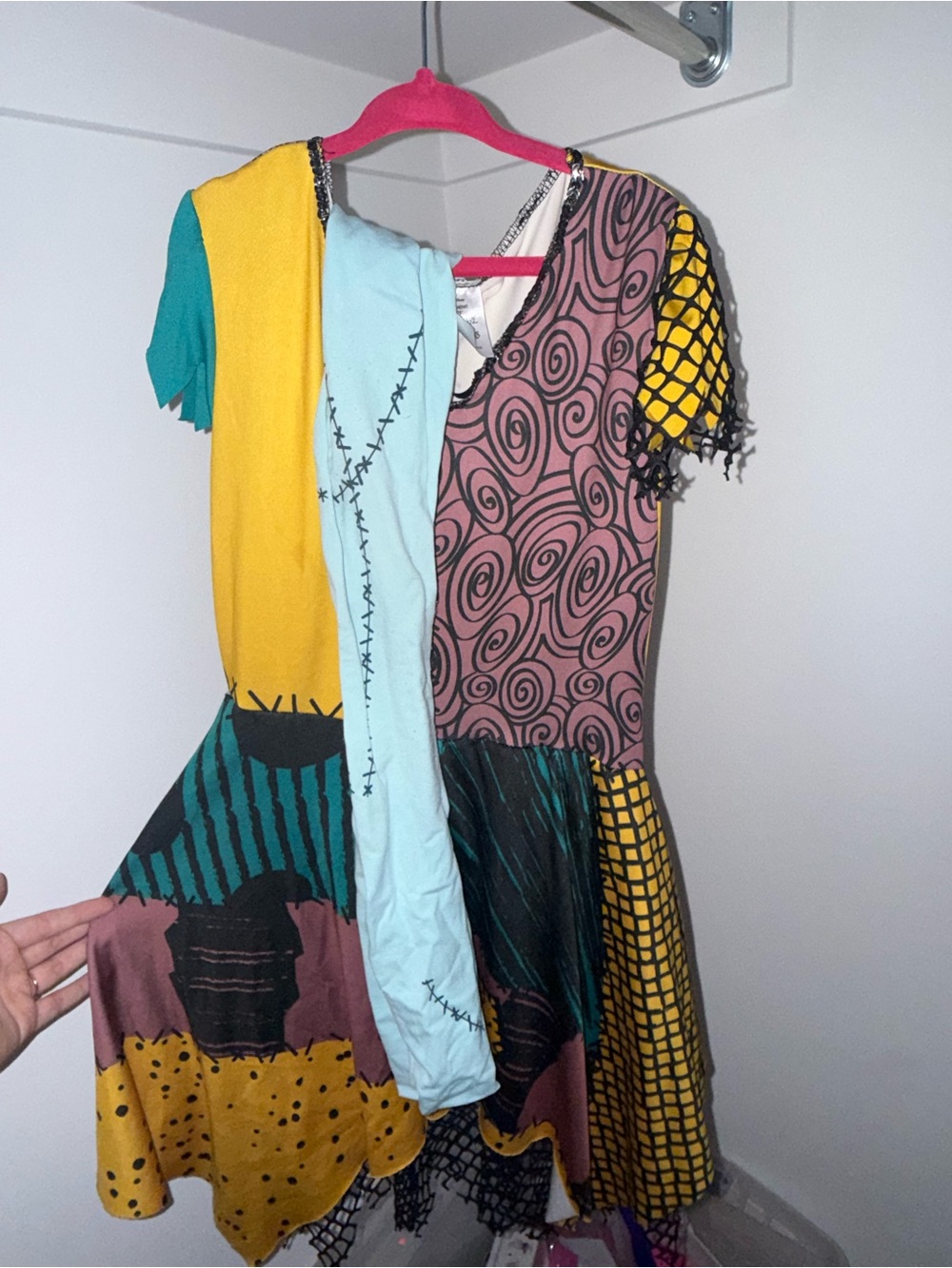 Disney Patchwork Sally-Inspired Halloween Dress in Yellow, Teal, Pink & Black